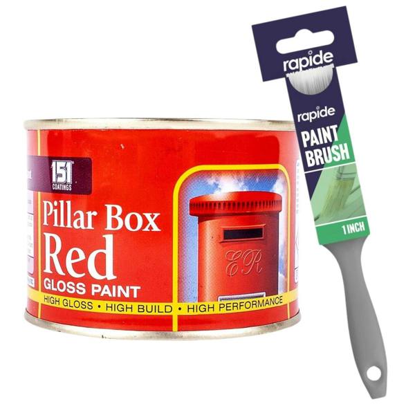 151 Pillar Box Red Paint Tin 180ml With 1" Paint Brush