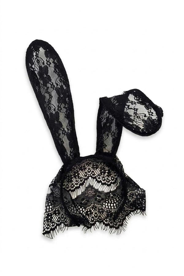 Bailey Lace Bunny Ears Headband - Black_wb