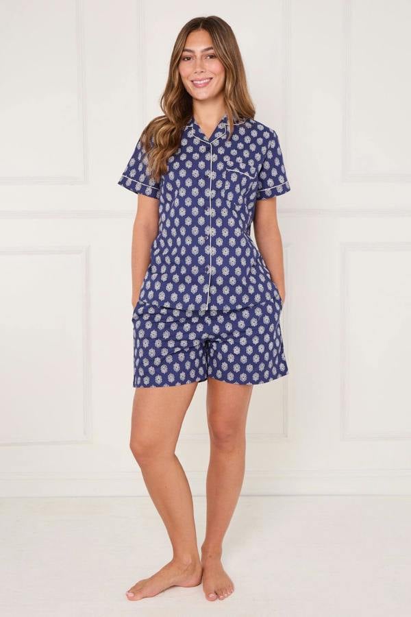Elaina Fashion Women’s 100% Cotton Button-Up PJ Shorts Set with Pockets