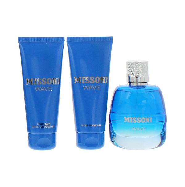 Missoni Wave Eau de Toilette 100ml, Aftershave Balm 100ml + Shower Gel 100ml Gift Set for Him