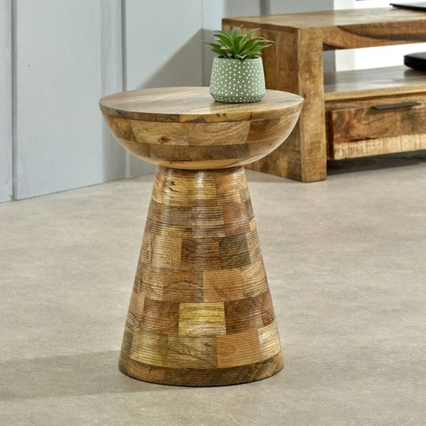 IH Design Valor Mango Wooden Round Side Table Mushroom Style