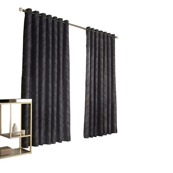 Furn Himalaya Jacquard Design Eyelet Curtains (Pair) - Navy