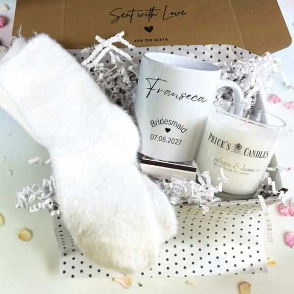 Personalised Bridesmaid Mug, Candle & Socks Gift Hamper | Wedding Gift