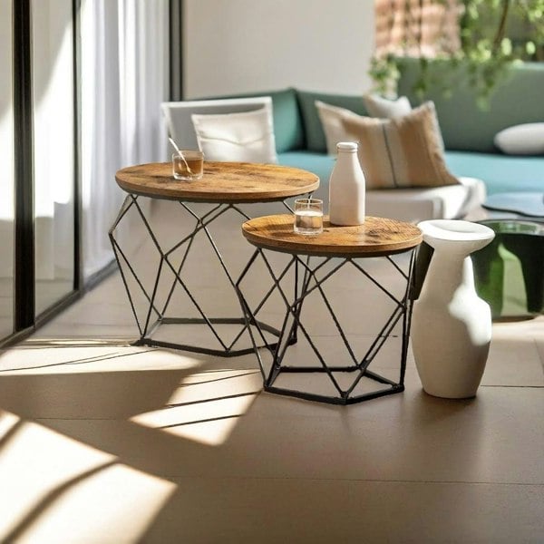 Modcraft Set of 2 Industrial Coffee Tables - Geometric Design