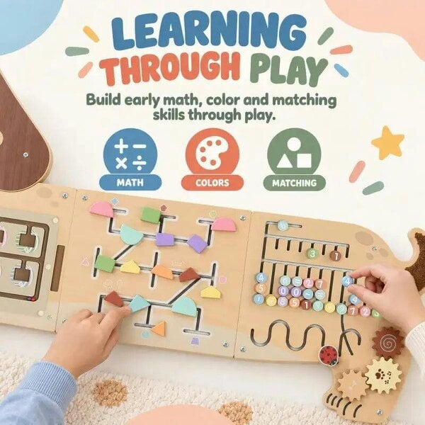 Bobobiy Montessori Inspired Busy Board, Wooden Dachshund Sensory Wall Panel for kids Touch, Feel & Learn, Classroom, Playroom
