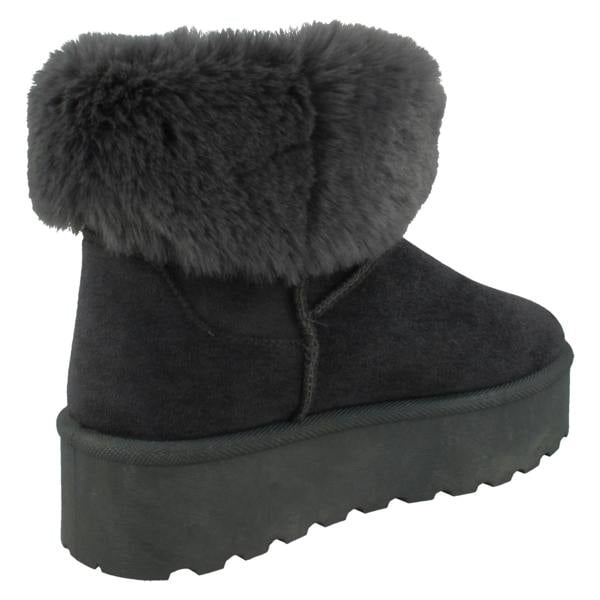 Spot On Ladies Spot On Platform Comfy Ankle Boots with Faux Fur Collar F4463
