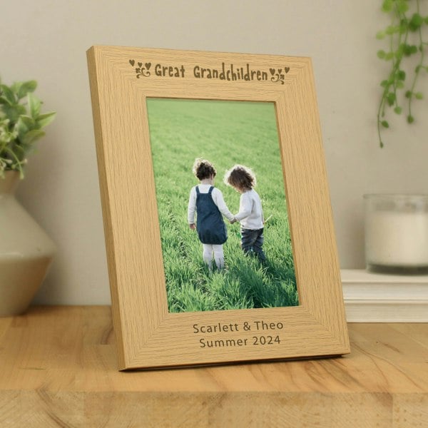 Personalised Memento Company Personalised Great Grandchildren 5x7 Oak Finish Photo Frame