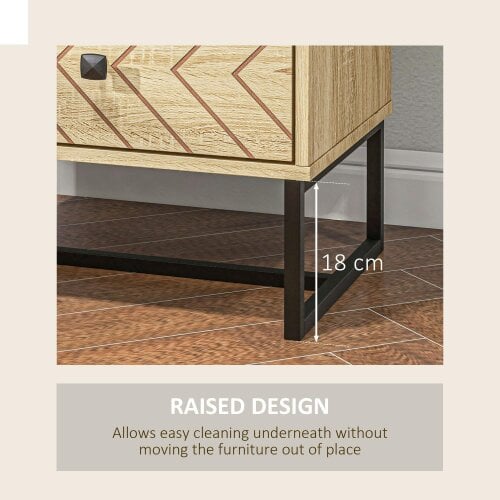 Wyld Haus Nema Diso Natural Wood 2 Drawer Nightstand With Zig Zag Chevron Design Black Handles