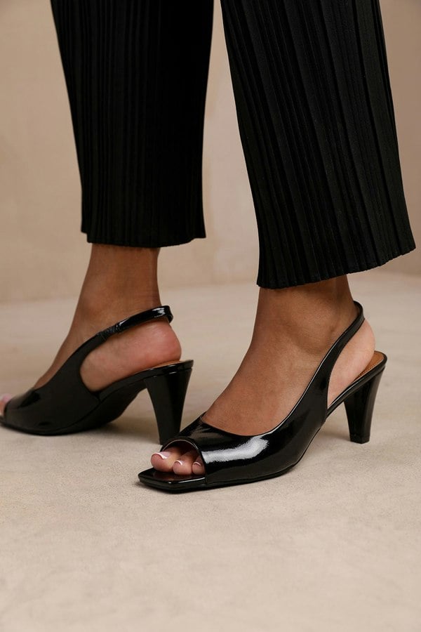 Where's That From York Square Toe Sling Back Mid Heel in Black