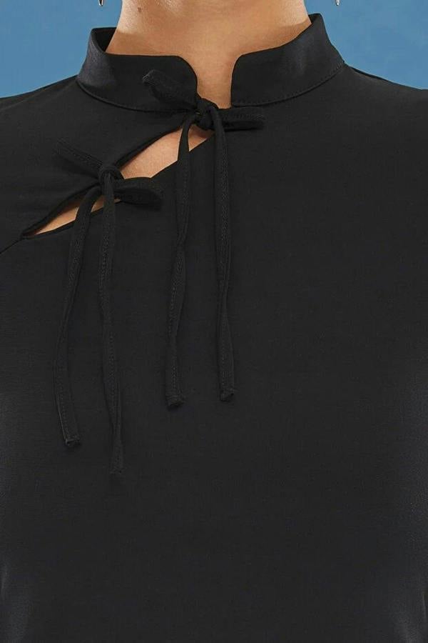 WOVCOR High Neck Tie Detail Fitted Long Sleeve Blouse