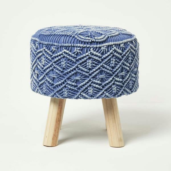 HOMESCAPES Willow Macrame Footstool - 43 cm Tall