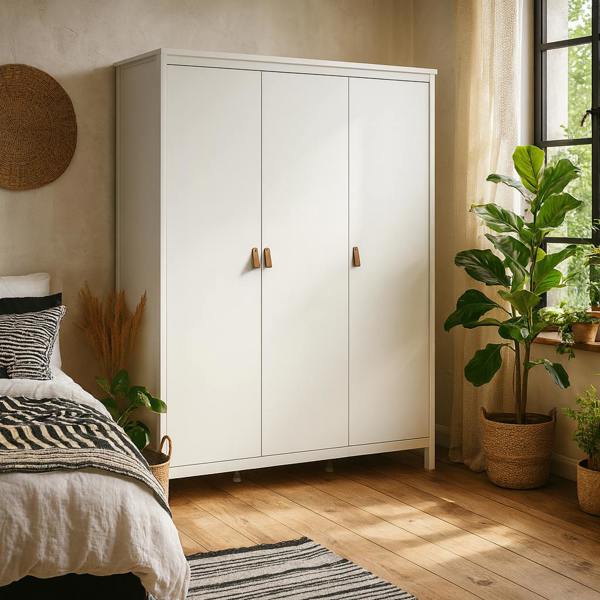 Wyld Haus Wildberry Matt White Wardrobe 3 Doors Leather Handles