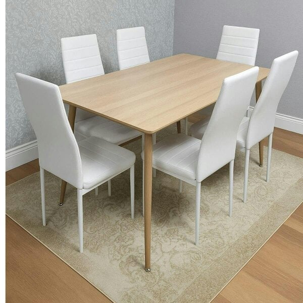 Kosy Koala Modern Dining Table Set with 6 white Faux Leather Chairs Dining Kitchen Furniture Set