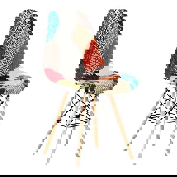 Life Interiors Single Colorful Patchwork Accent Chair with Wooden Legs and Metal Wire Frame Mid-Century Modern Dining Chair