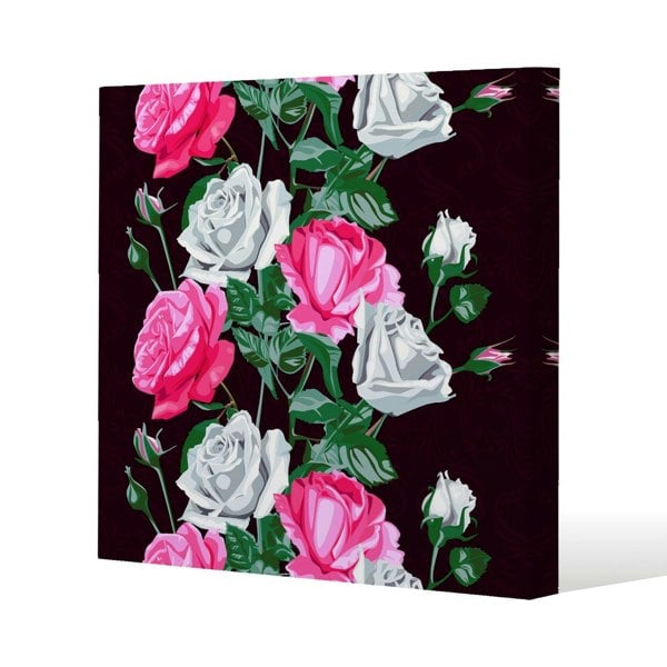 Benjamin Tate Design pattern of Pink and White Flowers Slim Style Canvas Print  20x20cm , 15mm Slim Real wood.