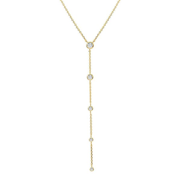 BLOOMTINE Illuminess rose gold lariat necklace in 14K rose gold vermeil. A diamond-cut rose gold Y-necklace set with moissanite. Tarnish-resistant and dainty goddess-style jewelry