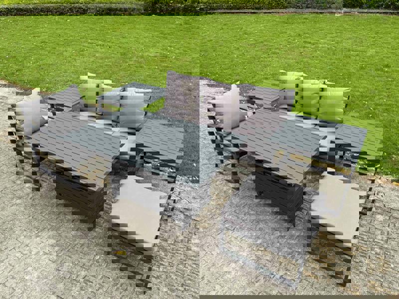 Fimous 5 Seater Aluminium Garden Furniture Set with Adjustable Rising Dining Table, 2 Side Tables, Footstool - Dark Grey