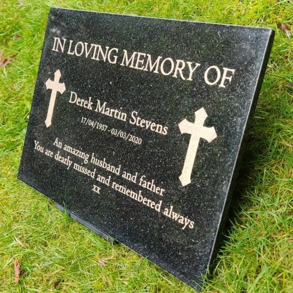 Memorials Direct Granite Memorial Plaque, Cross, Personalised, Stand Included
