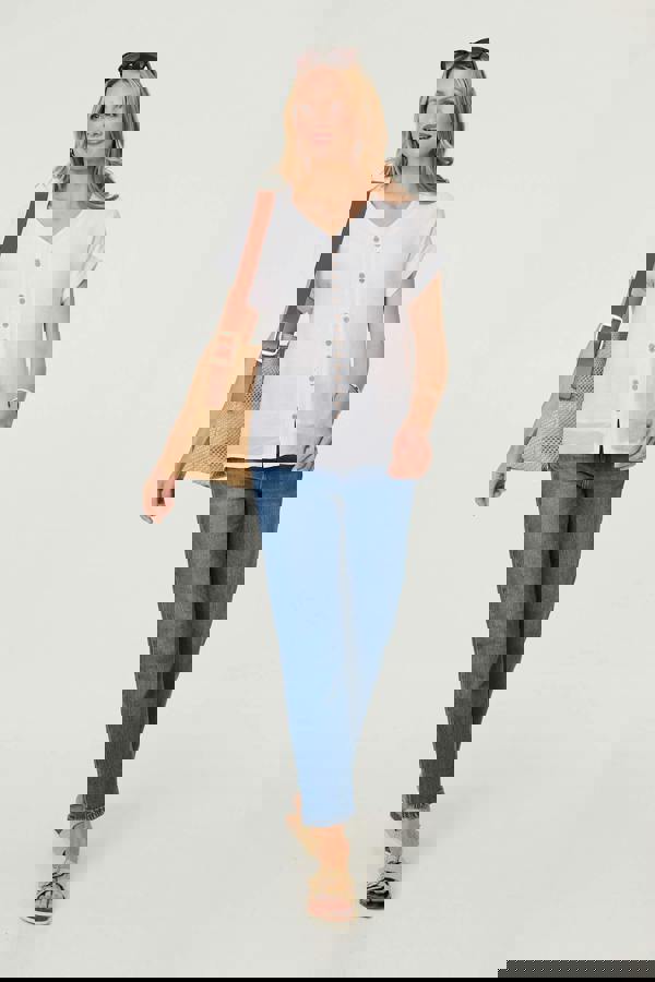 White | Relaxed Layered Short Sleeve Shirt : Model is 5'10"/178 cm and wears UK10/EU38/US6/AUS10