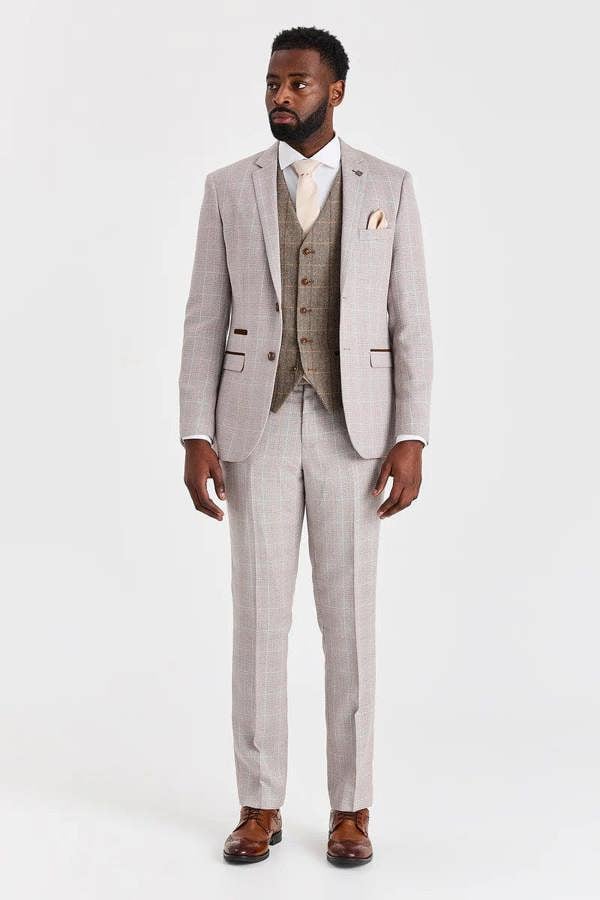 Paul Andrew Leo Beige Suit with Harris Brown Tweed Waistcoat