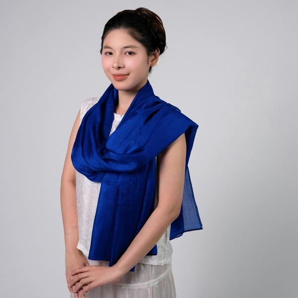 Royal Blue Silk Scarf – Hand-Dyed Mulberry Silk, Eid & Evening Wrap