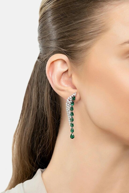 Latelita Baroness Gemstone Drop Earrings Emerald Gold