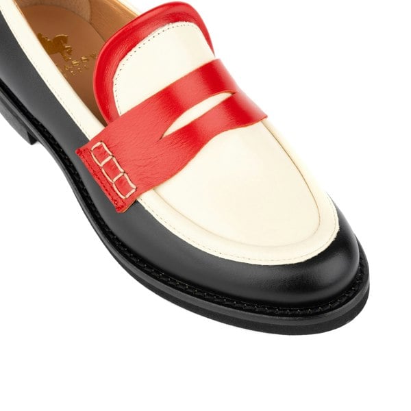 Embassy London Kay - Red & Cream & Black - Women's leather dressy almond toe penny loafer