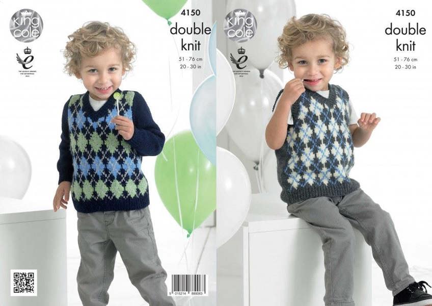 King Cole Comfort Knitting Pattern 4150, Tops, Slipovers, Sweaters for Kids, 20 - 30 Inches - Advanced