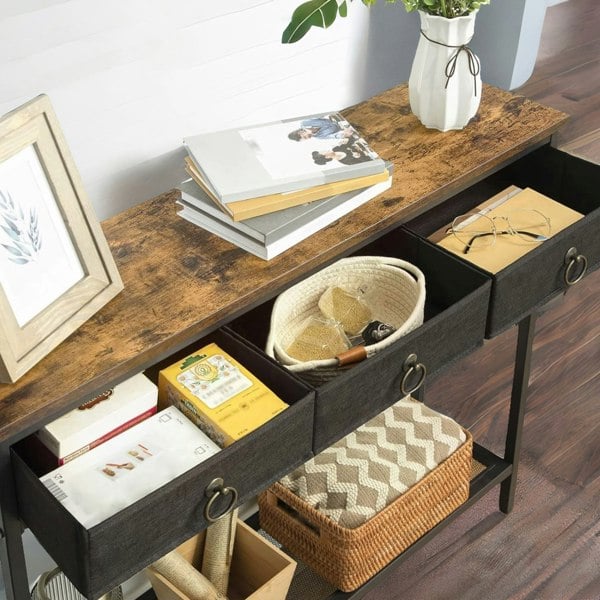 Rafaelo Mobilia Slim Sofa Table with 3 Non-woven Drawers