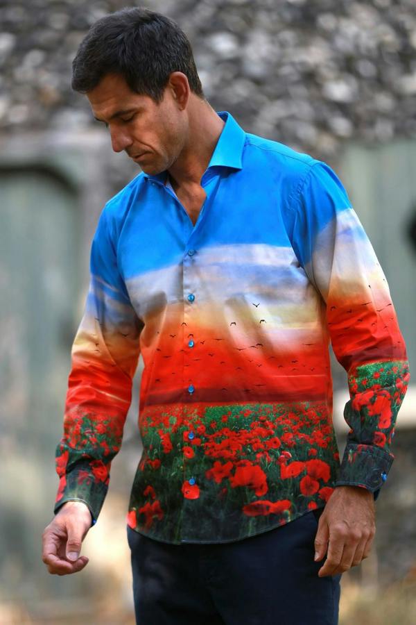 POPPY FIELD PLACEMENT PRINT SHIRT - Premium Men's Patterned Shirt by Claudio Lugli | Bold Design, Tailored Fit, Best Printed Shirts