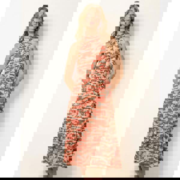 Blue Vanilla Blurred Tiered Halter Neck Midi Dress