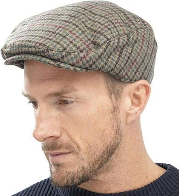 KAV Mens Traditional Flat Cap One Size - Classic Tweed Caps 1920s Gatsby Newsboy Hat for Men- Quilted Polyester Lining Roaring 20s Costume Accessories - Green