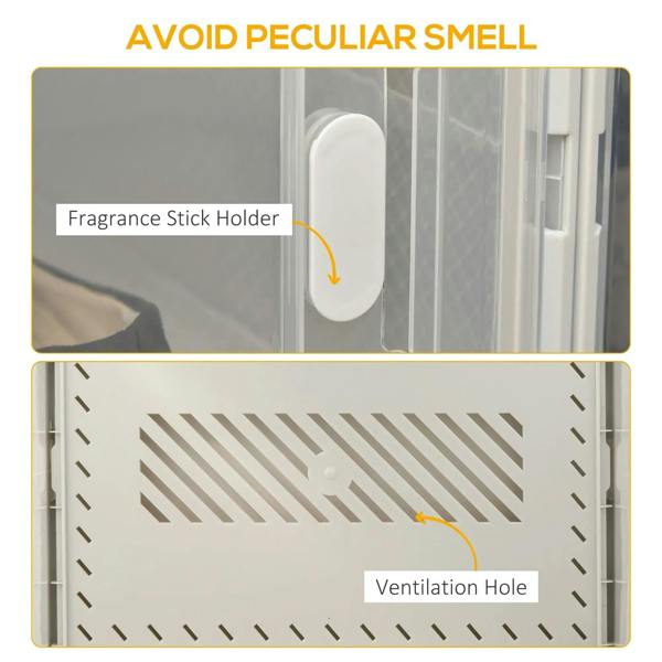 Clear shoe box panel with ventilation holes and fragrance stick holder opening