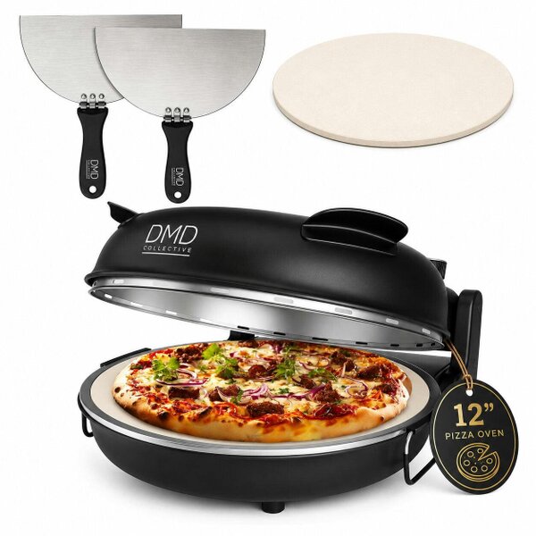 DMD Collective Electric Pizza Oven - 12”, Stone Bake, Thermostat and Paddles - Black