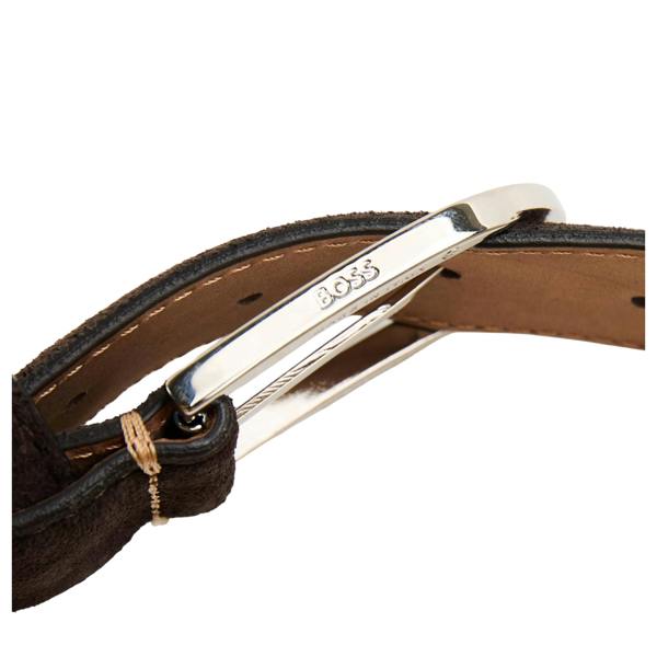 Boss Logo Leather Pin Belt - Dark Brown - 