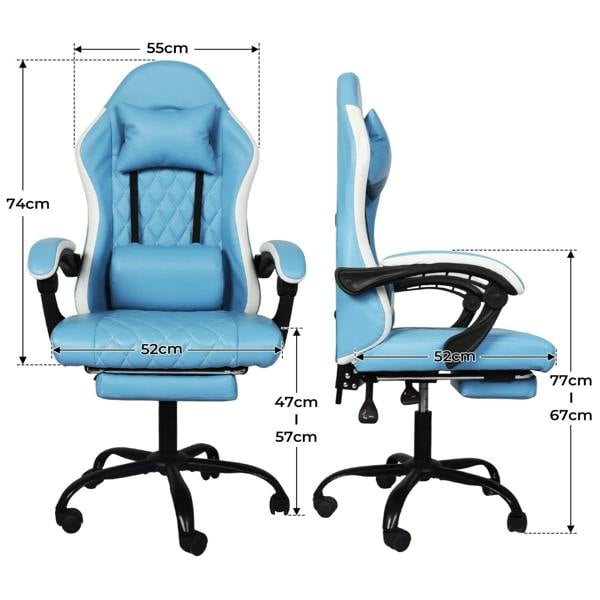Levede Office Desk Chair PU Gaming Recliner Adjustable Height Swivel Blue