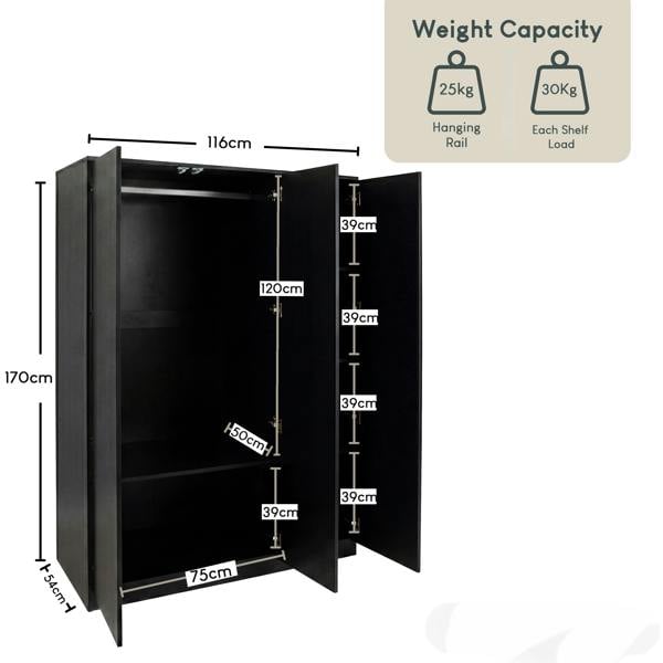 Vida Designs Denver 3 Door Mirrored Wardrobe