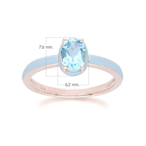 Gemondo Siberian Waltz Blue Enamel & Oval Sky Blue Topaz Ring In Rose Gold Vermeil