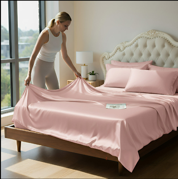 Anyhouz Bed Sheet Pink Natural Mulberry Silk Duvet Cover Set