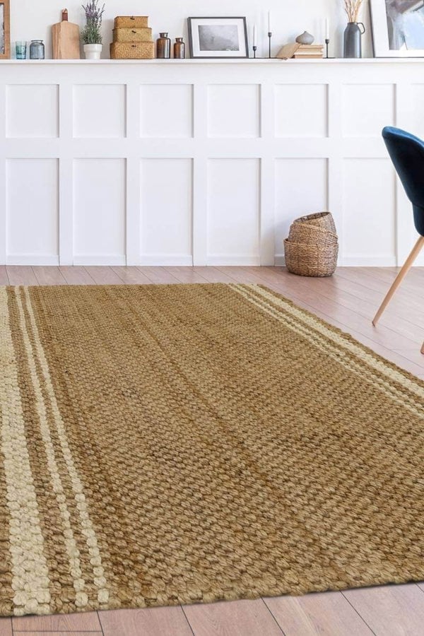 Jute Check Natural Rug Striped Handwoven