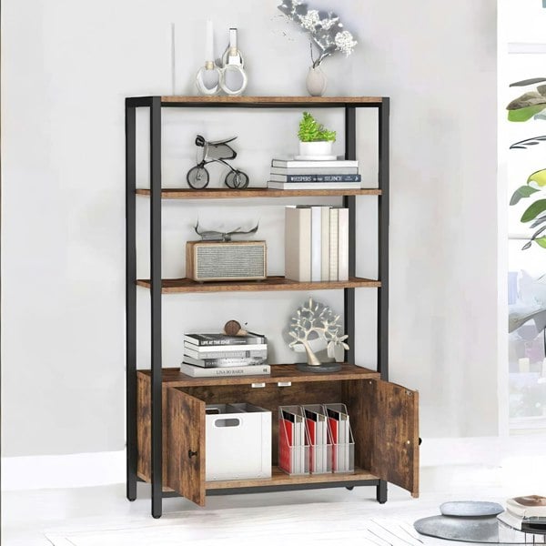 Rafaelo Mobilia Industrial Bookcase With 3 Shelves & Cupboard