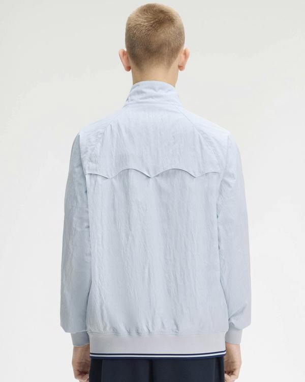 Fred Perry Mens Crinkle Harrington Jacket - Dusky Blue 28A | CHO | Designer Mens Jackets