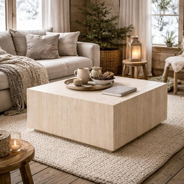 Wyld Haus Munkebo Light Travertine Marble Square Coffee Table