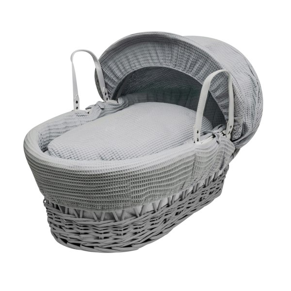 Kinder Valley Grey Waffle Grey Wicker Moses Basket with Rocking Stand Grey