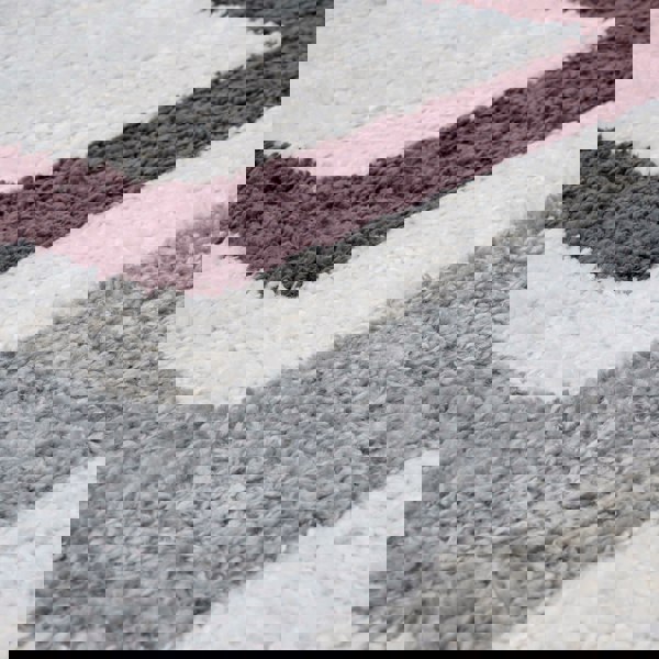 Moodi Shaggy Grey/Purple Rug, classic bordered design, fluffy pile | THE RUGS