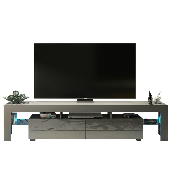 Mex Furniture Sleek 200cm Modern  TV Unit Grey Cabinet Stand High Gloss Doors with Free LED Lights