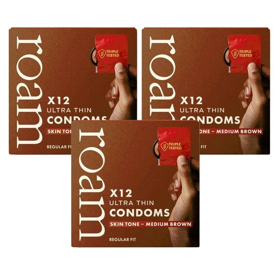 Roam Medium Brown Skin Tone Condoms - Ultra Thin Regular Fit - 36 Pack (3 x 12)