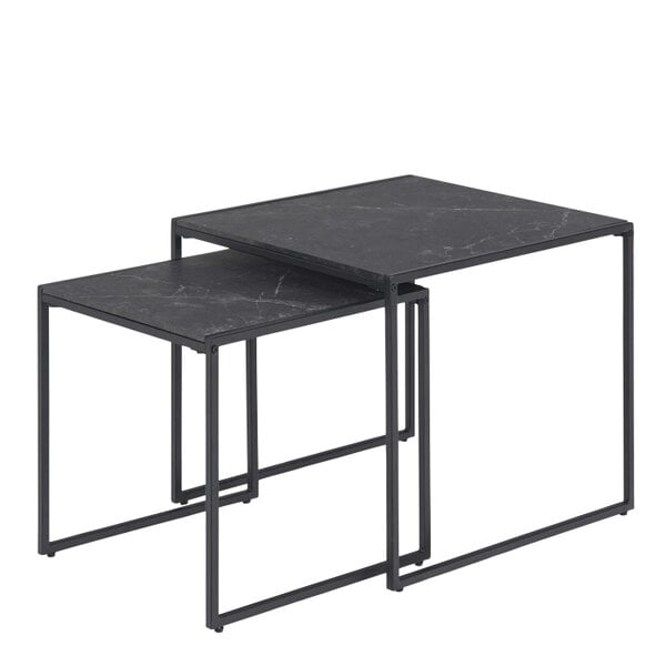 Wyld Haus Set of 2 Holbaeck Black Marble Effect Square Nesting Coffee Tables