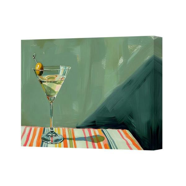 Benjamin Tate Design Abstract Martini Glass Canvas Art Print On Colorful Striped Table