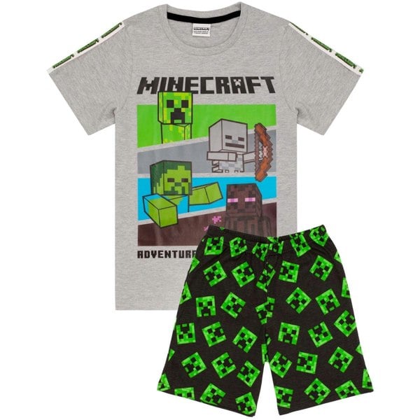 Minecraft Boys Short Pyjama Set - Heather Grey/Black/Green